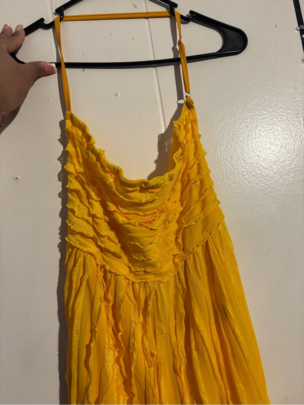 SHEIN Yellow Ruffled Spaghetti-Strap Maxi Dress